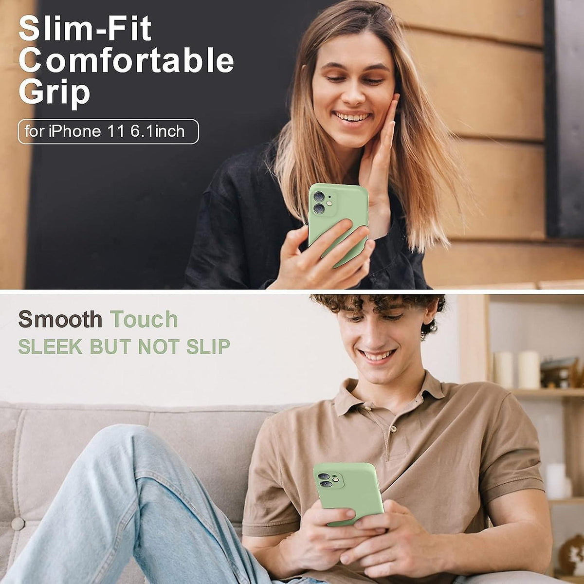 Upgraded Liquid Silicone with [Square Edges] [Camera Protection] [Soft Anti-Scratch Microfiber Lining] Mobile Case for iPhone 11 6.1 inch - Matcha