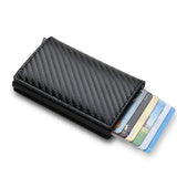 Carbon Fiber Credit Card Holder Wallets Men RFID Black Magic Trifold Leather Slim Mini Wallet Small Money Bag Men's Bags Black - Top-Down View