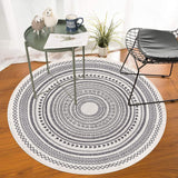 Grey Round Woven Cotton Rug with Fringes 120cm Washable Absorbent Rug Moroccan Style Print 120*120CM—yux 120*120CM - Front View