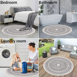 Grey Round Woven Cotton Rug with Fringes 120cm Washable Absorbent Rug Moroccan Style Print 120*120CM—yux 120*120CM