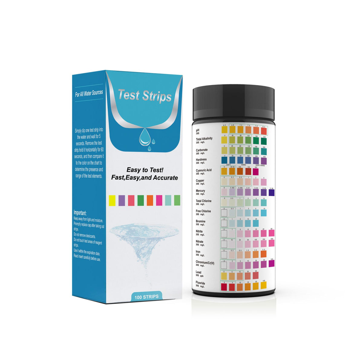 Drinking Water Test Kit 16 in 1 Drinking Water Test Sticks Water Test Kit for Home Water Quality Testing Simple Quick Test - 100 pcs