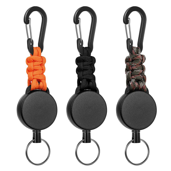 3-pack retractable key rings, retractable key ring with carabiner, retractable cord with 60 cm steel cable and key ring, 170g-200g tensile strength