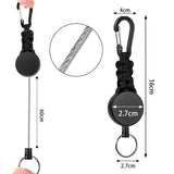 3-pack retractable key rings, retractable key ring with carabiner, retractable cord with 60 cm steel cable and key ring, 170g-200g tensile strength - Front View