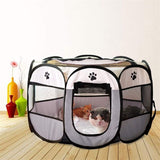 Foldable Playpen for Pets Dogs Cats Portable Soft Fabric Kennel Indoor Outdoor Gray 74*74*43 - Front View