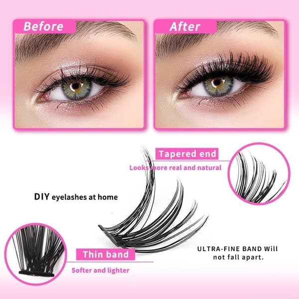 Individual False Eyelashes, Pre-made Cluster Lashes, Eyelash Extension Kit with D-curl for Beginners (30+40+50D)_tfrf