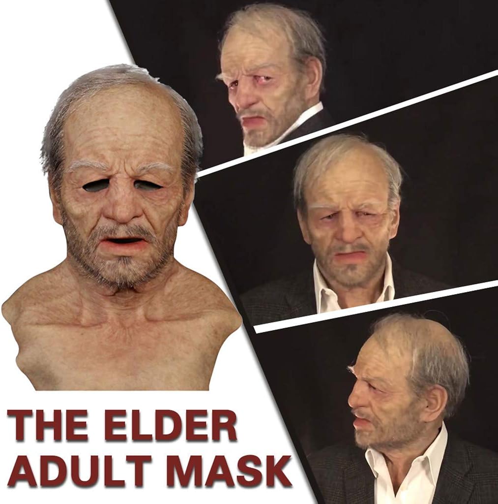 Halloween Latex Mask - Old Man Decor Realistic Face Mask for Human Wrinkle B