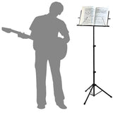{CA}Adjustable Music Stand, Portable Foldable Metal Stand with Carrying Bag, Lightweight for Storage or Travel, Black - Front View