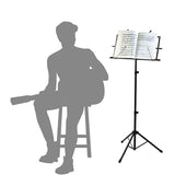 {CA}Adjustable Music Stand, Portable Foldable Metal Stand with Carrying Bag, Lightweight for Storage or Travel, Black - Side View