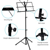 {CA}Adjustable Music Stand, Portable Foldable Metal Stand with Carrying Bag, Lightweight for Storage or Travel, Black - Top-Down View
