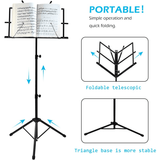 {CA}Adjustable Music Stand, Portable Foldable Metal Stand with Carrying Bag, Lightweight for Storage or Travel, Black