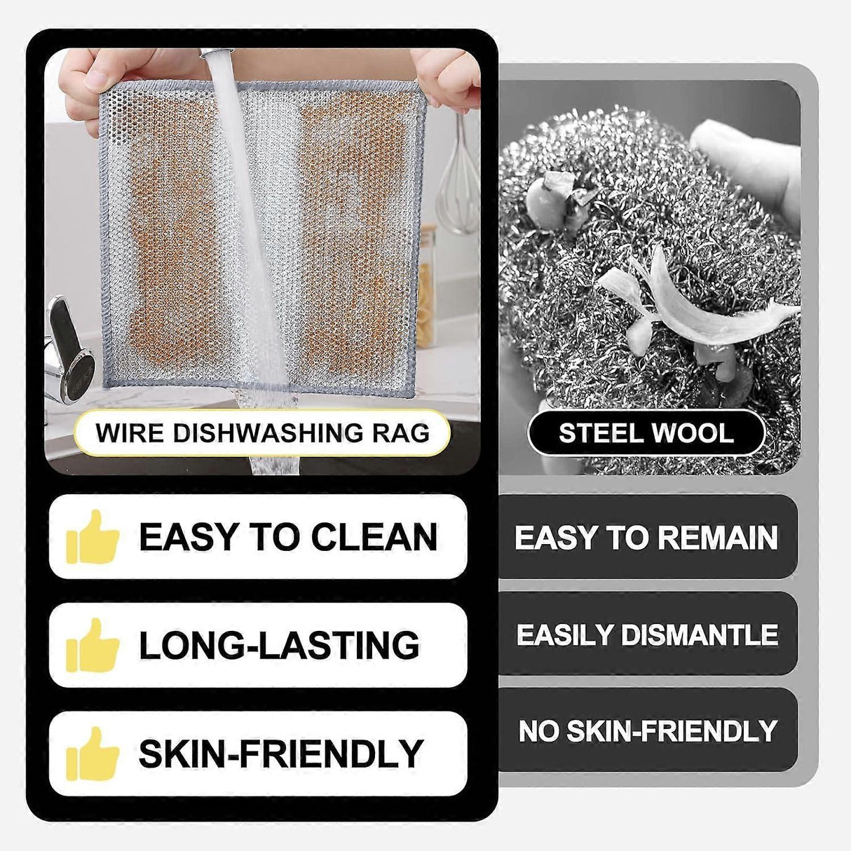2025 Latest Model 6-Pack Multifunctional Steel Wire Dish Cloths, Double Layer
