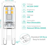 G9 LED bulbs 1.5W equivalent to 20W halogen natural white light 4000K, AC 220-240V, non-dimmable, mini bulb, flicker-free, 6-pack_MGF - Front View