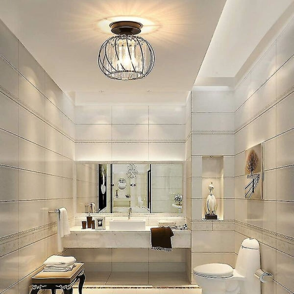Modern Crystal Ceiling Light E27 LED Ceiling Lamp Mini Crystal Chandelier for Kitchen Dining Room Bedroom Hallway Entrance (Black)HYD