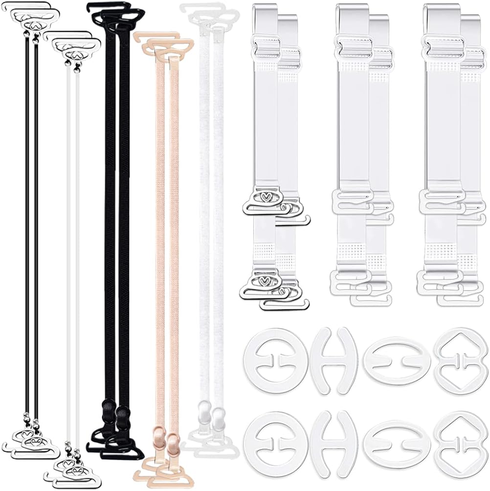24pcs Transparent Bra Straps, Invisible Adjustable Bra Straps Non-slip Bra Replacement Straps, 8pcs Transparent Bra Strap Clips + 16pcs Bra Straps_xx_yux