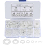 500 Pieces Nylon Flat Washers, Flat Washers Insulation Round Spacer Plumbing Assortment Kit - White, M2/M2.5/M3/M4/M5/M6/M8/M10