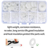 500 Pieces Nylon Flat Washers, Flat Washers Insulation Round Spacer Plumbing Assortment Kit - White, M2/M2.5/M3/M4/M5/M6/M8/M10 - Side View