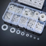 500 Pieces Nylon Flat Washers, Flat Washers Insulation Round Spacer Plumbing Assortment Kit - White, M2/M2.5/M3/M4/M5/M6/M8/M10 - Top-Down View