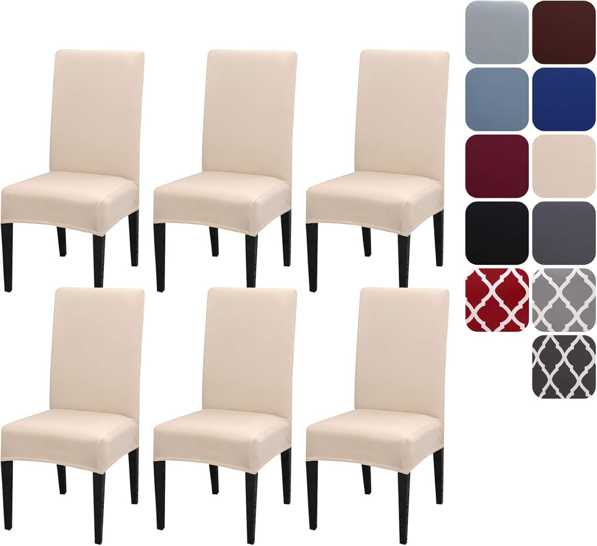 Dining Room Chair Covers, Set of 4 or 6, Stretchy, Removable, Washable, Chair Covers, Decorative Protectors, Seat Covers for Hotel Beige-tfrf Beige 6pcs