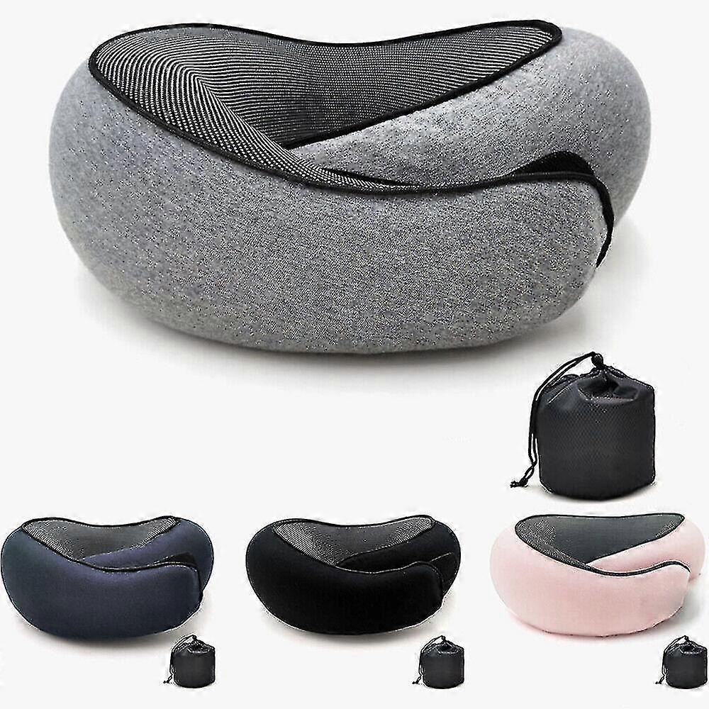 Travel Neck Pillow U-Shaped Memory Cotton Neck Pillows Massage Neck Pillow Sleeping Airplane Pillow Cervical Health Care Pillow black