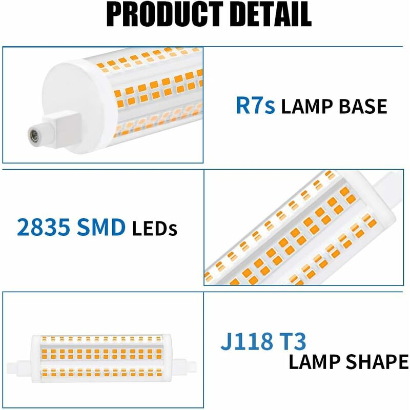 20W 118mm R7s Dimmable LED bulb, Daylight 4000K, 2200lm, 2 pcs - Equivalent to 200W Halogen, Energy Class A+