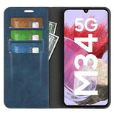 Retro-skin Magnetic Leather Phone Case Dark Blue For Samsung Galaxy M34 5G - Top-Down View