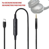 USB-C to 2.5mm Male Cable for QC25/QC35/QC35II/QC45 Headphones with Microphone - Front View