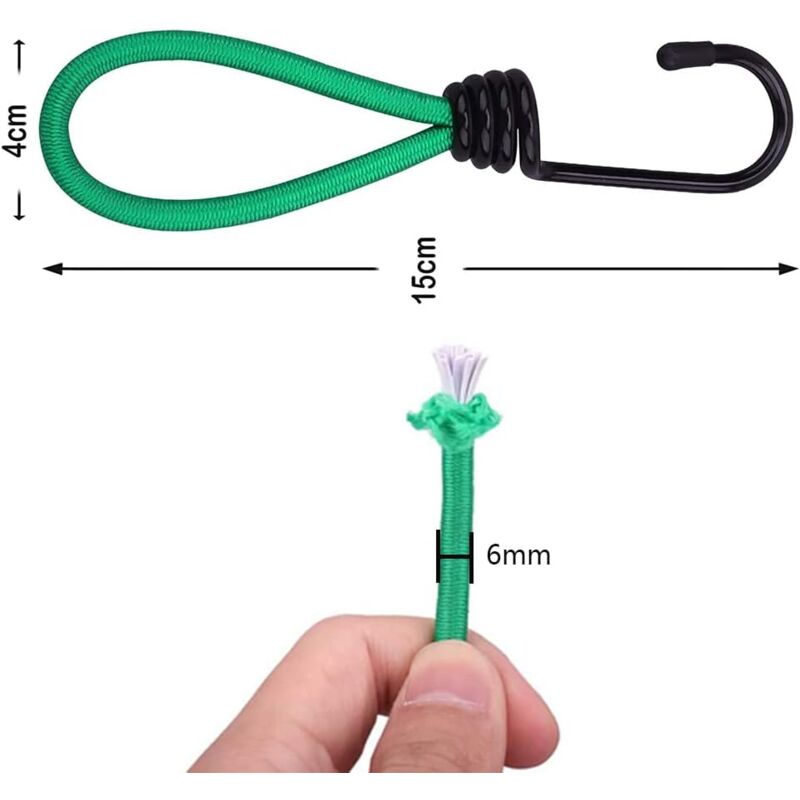 16 Pieces Rubber Straps with Hooks, Tent Rubber Hook, Camping Tent Hook Rubber Strap, for Camping, Tarpaulins, Awnings, Tents--Green