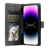 For iPhone 14 Pro Case Embossed Totem Skin Feel Wallet Leather Phone Case_yux - Front View