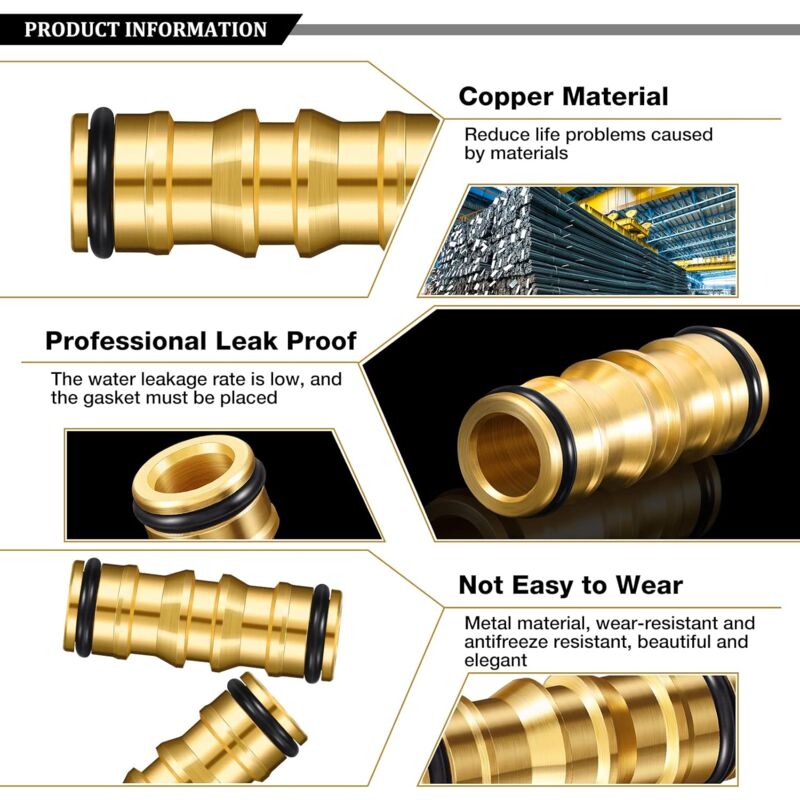 Garden Hose Connectors Double Male Connectors Brass Hose Connectors for Garden Hose Faucet (4 Set)