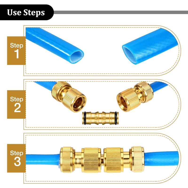 Garden Hose Connectors Double Male Connectors Brass Hose Connectors for Garden Hose Faucet (4 Set)