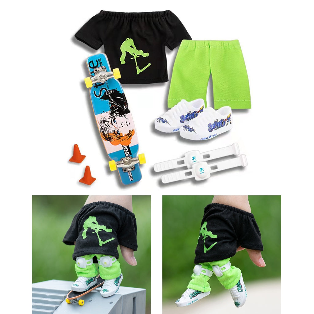 Finger Skateboard With Shoes Mini Scooter Finger Toy Set Gripboard Shoes And Pants Finger Skate Board Mini Skateboard 0.04 Black Series
