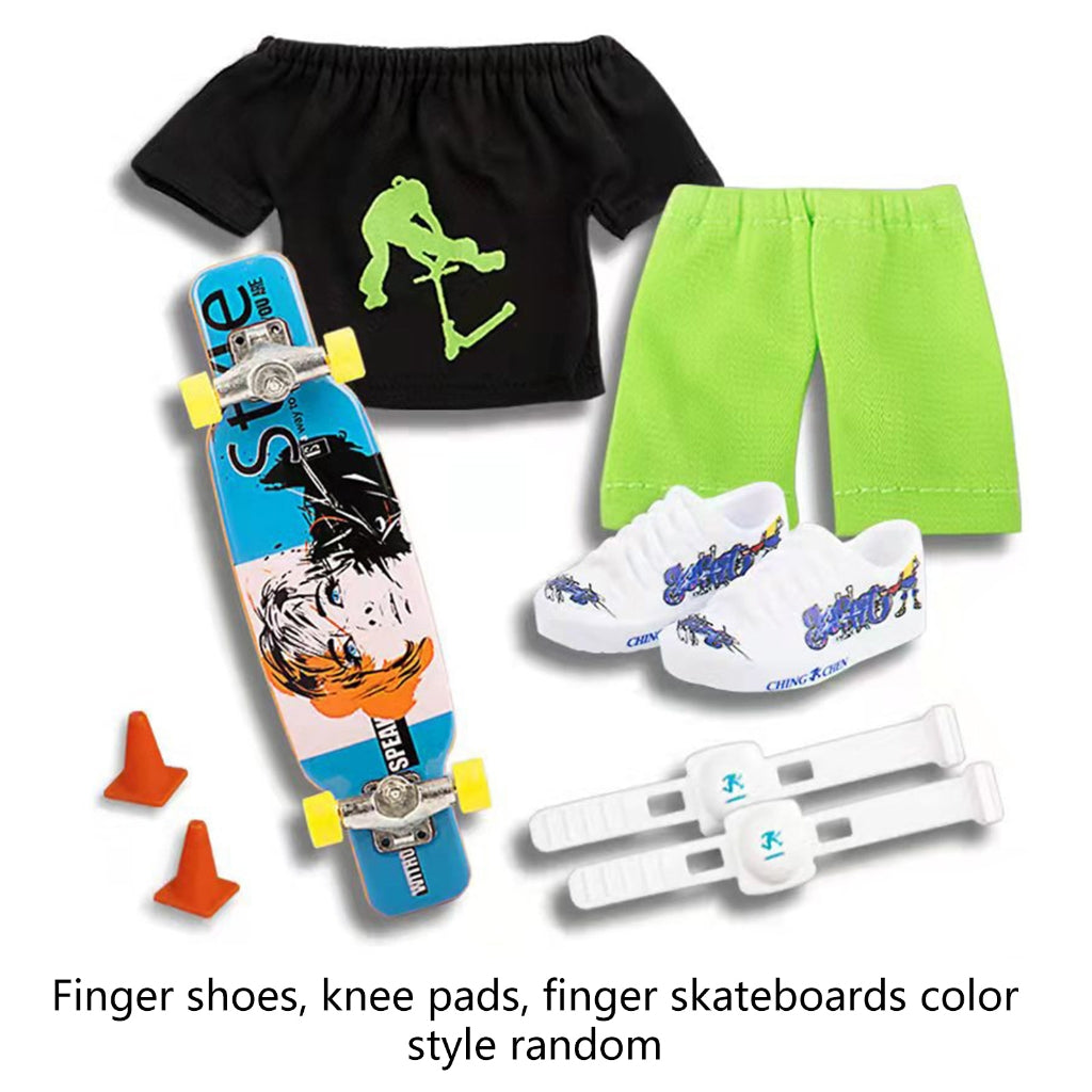 Finger Skateboard With Shoes Mini Scooter Finger Toy Set Gripboard Shoes And Pants Finger Skate Board Mini Skateboard 0.04 Black Series