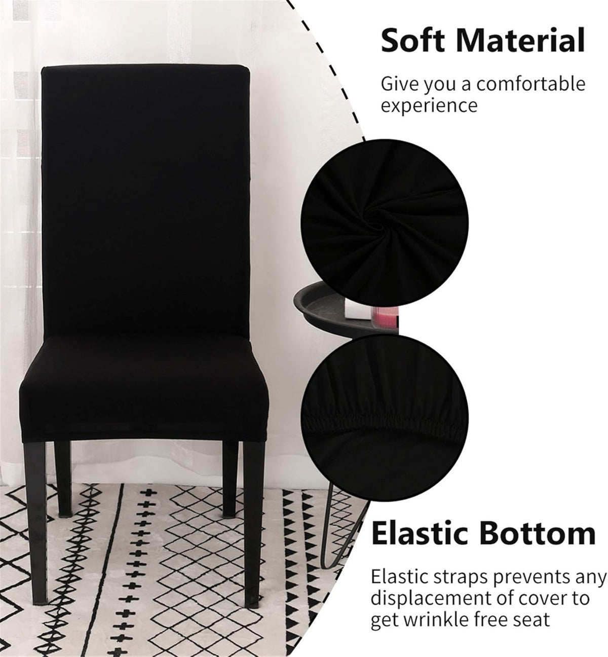 Dining Room Chair Covers, Set of 4 or 6, Stretchy, Removable, Washable, Chair Covers, Decorative Covers, Seat Covers for Hotels Black-tfrf Black 6pcs