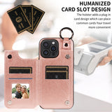 SKALO iPhone 16 Pro Max PU Leather Card Holder with Ring Case - Rose Gold Pink gold_yux - 45-Degree Angle