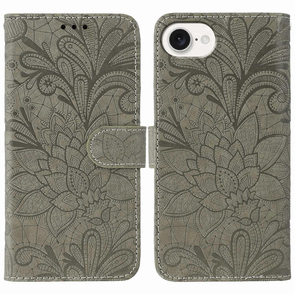 Case for iPhone 16e Lace Flowers PU Leather Flip Wallet Case