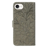 Case for iPhone 16e Lace Flowers PU Leather Flip Wallet Case - 45-Degree Angle