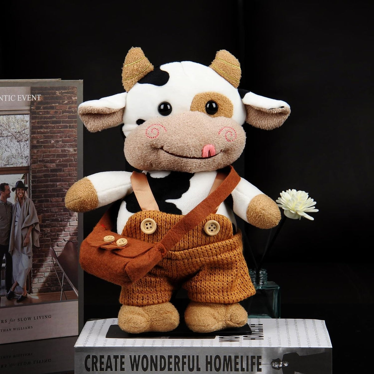 Cow plush toy cow cuddly toy 30 cm large milk pillow soft cow plush toy cow hug pillow, brown—yux