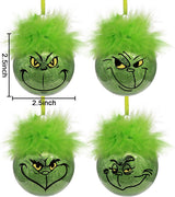 Christmas decorations for indoor use: 12 pcs cute Grinch Christmas tree baubles with fluffy green hair, glittering Grinch Christmas baubles for the Christmas tree-tfrf
