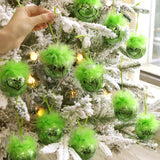 Christmas decorations for indoor use: 12 pcs cute Grinch Christmas tree baubles with fluffy green hair, glittering Grinch Christmas baubles for the Christmas tree-tfrf - Side View