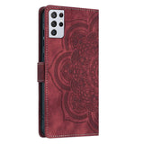 Mandala Embossed Retro Frosted Leather Phone Case Red For Samsung Galaxy S21 Ultra 5G - Side View