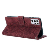 Mandala Embossed Retro Frosted Leather Phone Case Red For Samsung Galaxy S21 Ultra 5G - Top-Down View