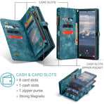 Detachable 2-in-1 Wallet Case for iPhone16, Samsung with Card Holder, Retro Premium Flip Leather Case Magnetic Zipper Pocket Mobile Phone Case Dark Pink iPhone16 Plus