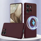 Case for Motorola Edge 50 5G MagSafe Compatible Liquid Silicone Case with Lanyard - Black Multicolor Burgundy