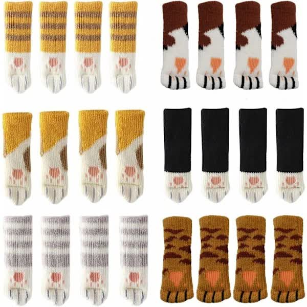 24 Cute Cat Foot Chair Socks Chair Leg Protectors Floor Protectors Anti-Scratch Anti-Sound 24 PCS (6 sets)