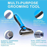 Dog Brush Cat Brush, Professional Dog Dematting Comb and Long Hair Dog Brush, Grooming Rake for Dogs and Cats to Remove Undercoat from Pets - Top-Down View