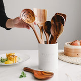 Wooden ladle set for cooking, 7 pcs wooden teak utensils, wooden kitchen utensil set, wooden kitchen utensils - Front View