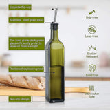 Glass Olive Oil - 500 ml Green Oil and Vinegar With Pour Spout and Funnel - Olive Oil Carafe - Top-Down View