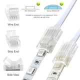 Pin 10mm RGB LED Strip Connector Kit, 5-Pack Crystal Strip Connectors with Screwdriver and 10m Cable for 10mm RGB 5050 2835 LED Strip Light - Side View