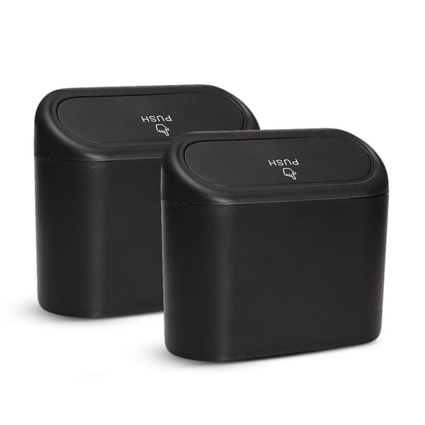 Small Car Trash Can, Car Storage Box, 2-Pack Small Waterproof Car Trash Can with Lid Portable Hanging Storage Box for Car Office