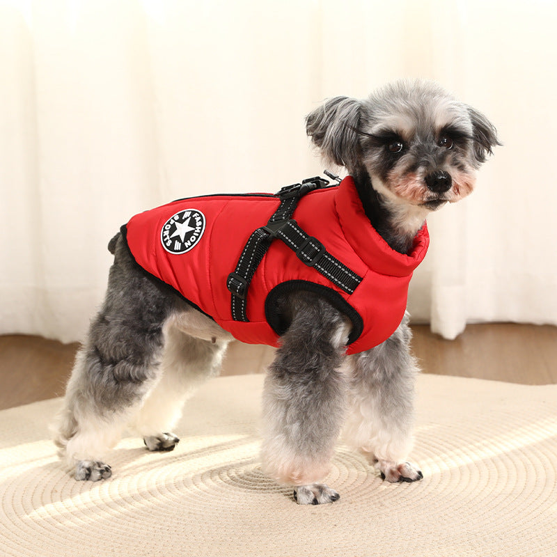 Winter jacket for dog with harness, waterproof dog jacket with zipper and fleece pink Pink XL